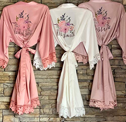 Generic Personalized Silk Robe For Women Short Getting Ready Robe Satin Kimono Robes Wedding Bride Bridesmaid Gifts Customized Bridesmaid And Bride Robes Lace Bridal Robes Bridesmaids Party thumb #2