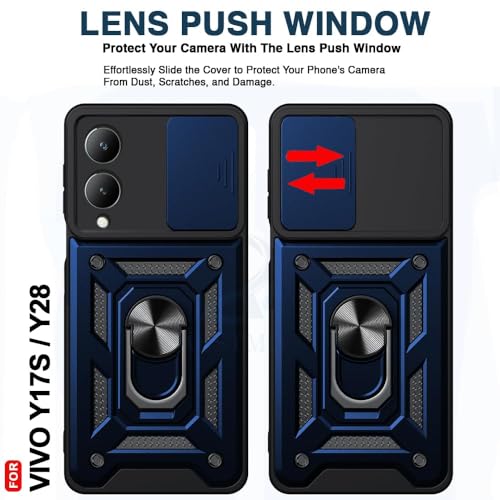 Image of AIBEX Back Cover for Vivo Y28 5G / Vivo Y17s 4G | D10 Tough Armor Case | Sliding Camera Shield | 360 Protection | Kickstand Ring Holder | Military-Grade Shockproof Bumper Case