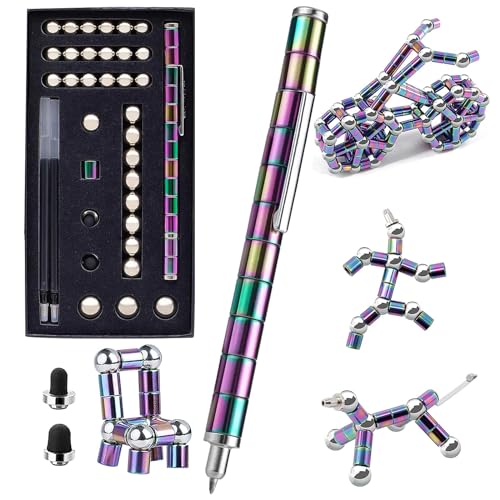Jopstacext Fidget Pen, Cool Decompression Magnetic Metal Desk Toys, Multifunctional Deformable Writing Pen, Basket Stuffers Gadgets Gift for Kids Adults (Big-Color)
