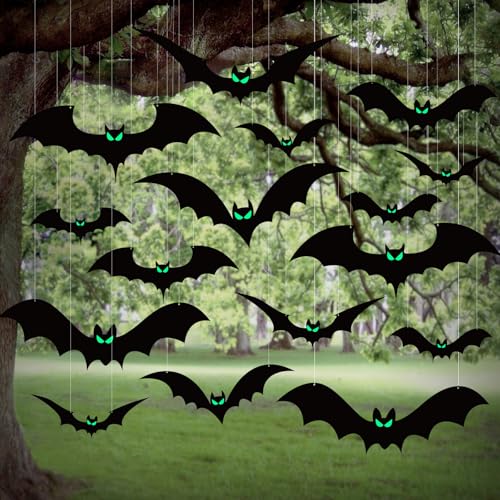 20pcs Halloween Hanging Bats Decorations Outdoor, 4 Different Siz...