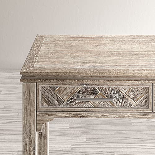 Image of Jofran Mid-Century Modern Chevron Desk with 3 Drawers and USB Charging, 48 inch Writing Desk for Home Office, Grey Wash