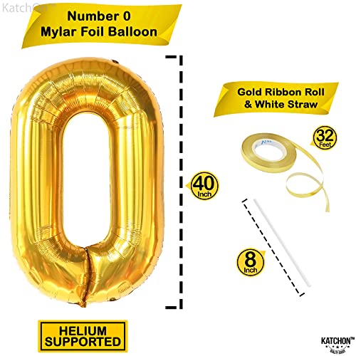 Image of KatchOn Gold 0 Balloon Number 40 Inch, Gold Zero for Birthday Decorations
