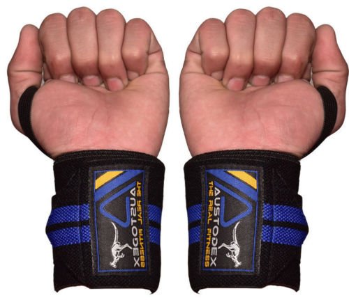 austodex WEIGHT LIFTING GYM WRIST SUPPORT BODYBUILDING BAR STRAPS WRAPS GLOVES