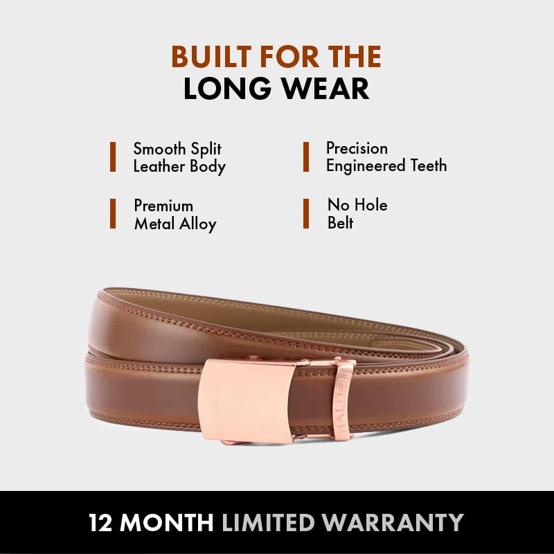 Image of HALDEN BURLEY Belts For Men Leather Original (Free Size Fits Up to 44 Inch Waist) Ratchet Straps, Unique Magnetic Auto-lock Buckle Formal Belts For Men