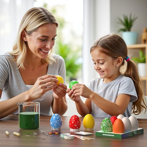 Wayin Easter Egg Decorating DIY Kit - Egg Food Coloring Dye Kit with Glitter Power, Dye Tablets, Stands, Egg Dippers, Magic Crayon, Easter Coloring for Theme Party