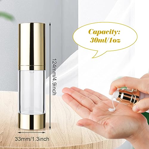4 Pack 30ml/1oz Clear Airless Pump Bottle Plastic Vacuum Pump Press Container Empty Lotion Dispenser for Cream Toiletries Liquid Foundation Cosmetic Sample Travel - Gold3