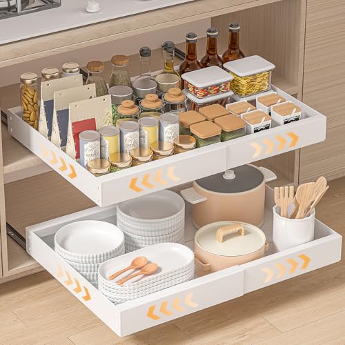 PNNP Cajones Extraibles para Cocina 2 piezas: 52 cm de profundidad Bandeja Armario Telescópico Adhesivos - Organizador Armario de Ancho Ajustable (32-53cm) - Sin Taladrar | Blanco