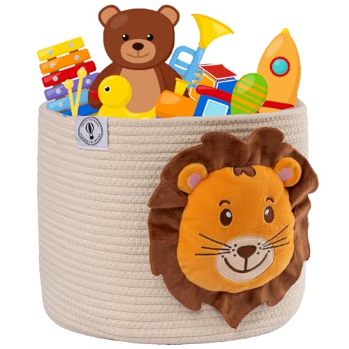 petitvoyager Lion Baby Basket - Charming Cotton Rope Nursery Basket, Cute Basket for Lion Nursery Decor and Toy Baskets for Kids Room, Decorative Animal Baskets for nursery