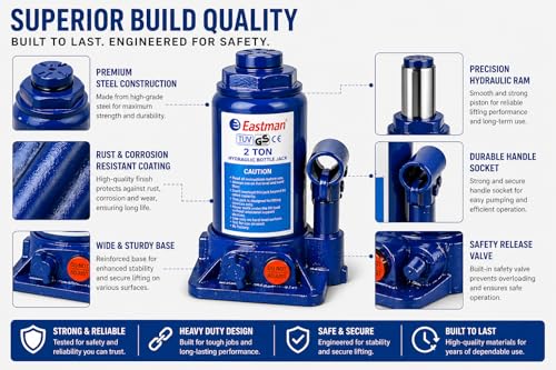 Image of Hydraulic Bottle Jack 2 Ton Heavy Duty Steel Car Jack for SUV, Truck, Van Portable Lifting Tool with Easy Pump Handle & Wide Stable Base