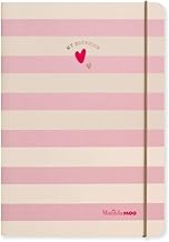 Matilda Moo A5 Notebook from A5 Lined Pages | Elastic Closure | Flexible Card Covers | Rose Gold | 80gsm Paper | Pink with Stripes