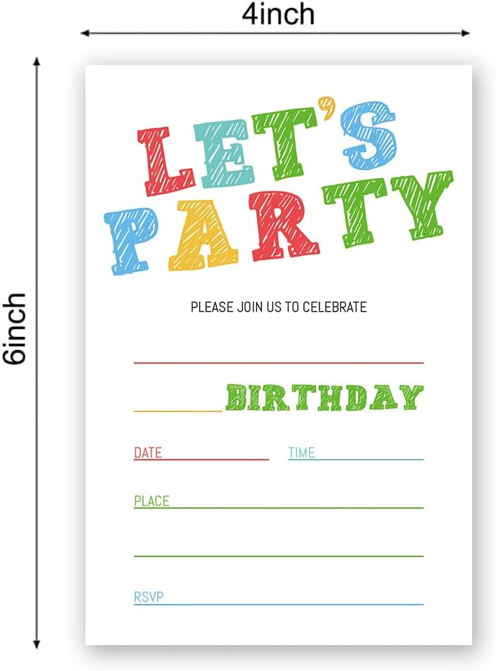 Simple Colorful Birthday Invitations, Birthday Invitations for Boys Teens Kids Girls, Birthday Invitations, birthday party invitations. (Let's Party(021))