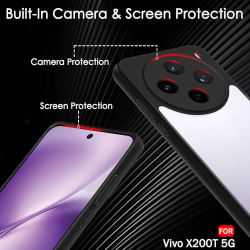 Image of TheGiftKart Hybrid Shockproof Back Cover Case for Vivo X200T 5G | Camera Protection Module | Hard Back Case Cover for Vivo X200T 5G (PC & TPU, Transparent Clear Back, Black Sides)