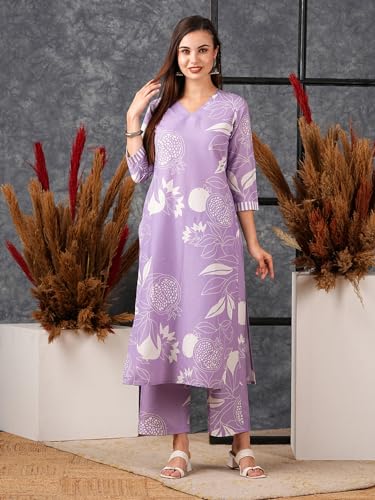 Image of GoSriKi Women's Cotton Blend Straight Printed Kurta with Pant