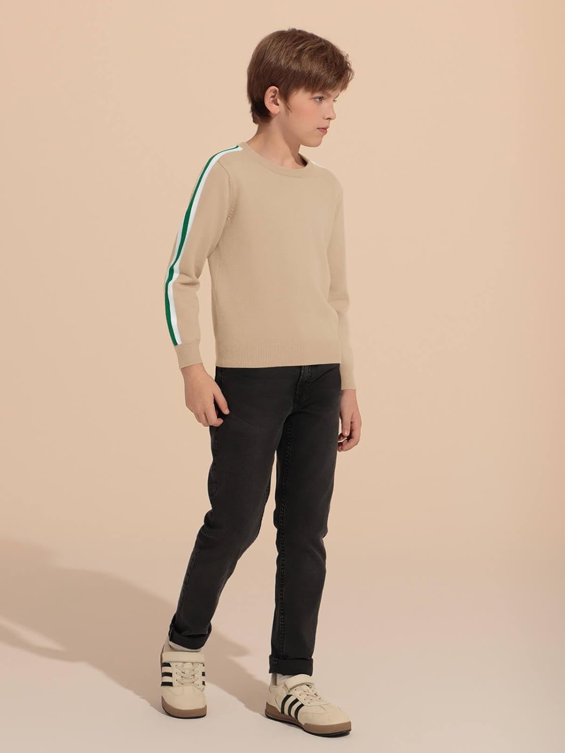 Haloumoning Boys Striped Long Sleeve Sweater Kids Fashion Crewneck Knit Pullover Fall Clothes 5-14Y - Image 6