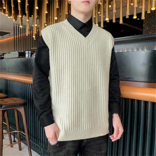 Men's Sleeveless Knitted Sweater Vest V-Neck Striped Pullover Solid Color Outwear Tops3