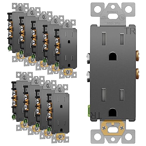 Image of ENERLITES Elite Series Decorator Receptacle, Child Safe Tamper-Resistant Wall Outlet, Self-Grounding, Residential Grade, 15A 125V, 3-Pole, 3-Wire, UL Listed, 61501-TR-SG-10PCS, Space Gray, 10 Pack