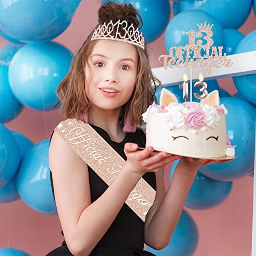 13Th Birthday Decorations For Girls, Including 13Th Birthday Crown/Tiara, Candles, Official Teenager Sash And Cake Toppers, Rose Gold Teen Girl Gifts For 13 Year Old Birthday Decorations #TOP5