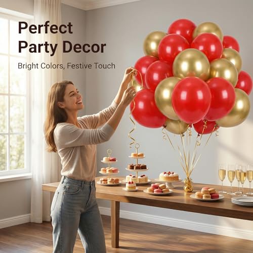 Image of Red and Gold Balloons,70 Pack 12 inch Metallic Gold and Helium Matte Red Balloons for Valentine's Day Wedding Birthday Engagements Anniversary Party Decorations