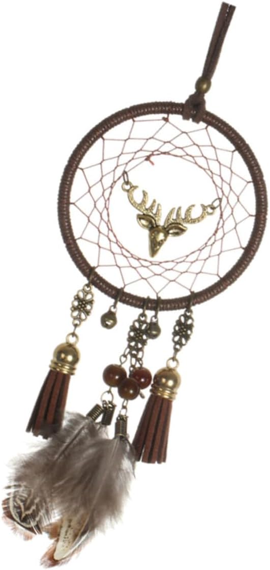 Deer Head Dreamcatcher Decor Hanging Ornament with Iron Ring, Beads Xmas