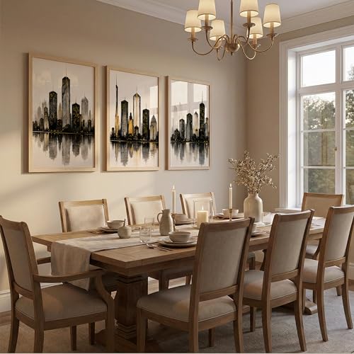 Image of TheMakerly Set of 3 Modern City Skyline Wall Art Paintings for Living Room | Luxury Urban Cityscape Wall Decor | Framed Wall Paintings for Bedroom, Office, Hall & Home Decoration (13x19 Inches)
