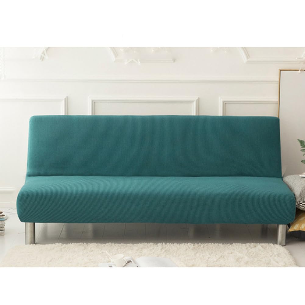Ciemnozielony futon, pokrowiec o wysokiej rozciągliwości, na sofę bez podłokietników, antypoślizgowy pokrowiec ochronny na składaną kanapę i stylowy ochraniacz na meble