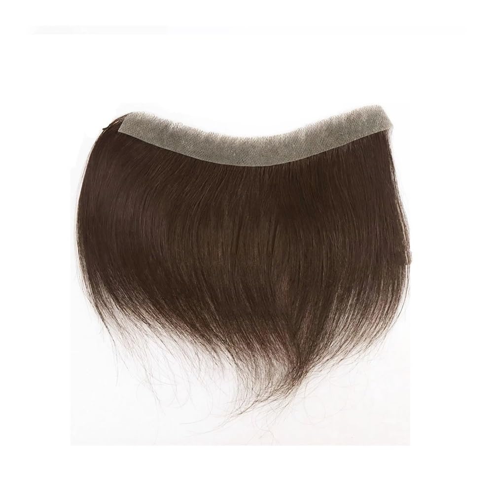 Peluca de cabello humano de 15 cm (6 pulgadas) for hombre, con base de piel sintética fina en forma de V y línea de cabello en la frente. Suave y Transpirable(16x1.5cm,Brown)