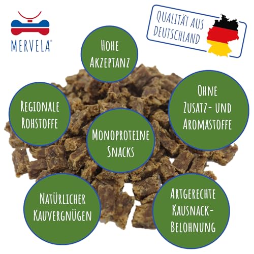 MERVELA® Premium Rind Kauwürfel für Hunde, 500g - Ideal als Trainingsleckerli | 100% Natürliches Rindfleisch | Hypoallergen für Sensible Hunde | Made in Germany