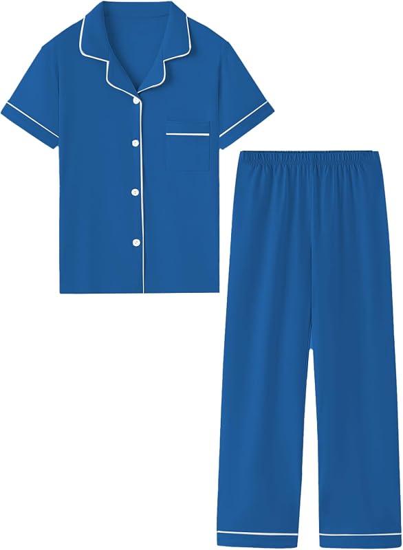 Boys 100% Cotton Pajamas Short Sleeve and Long Pants 2-Piece PJ Set