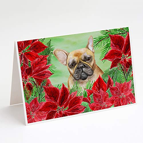 Caroline's Treasures CK1336GCA7P French Bulldog Poinsettas Greeting Cards and Envelopes Pack of 8 Blank Cards with Envelopes Whimsical A7 Size 5x7 Blank Note Cards