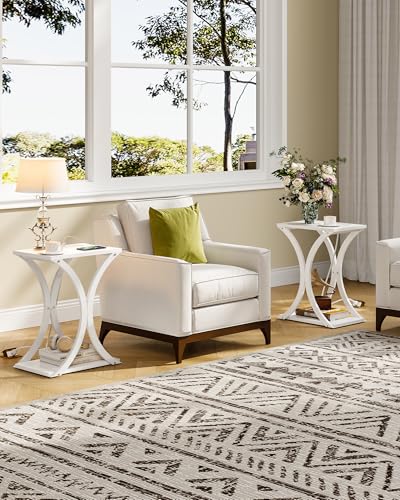 Étagère de rangement avec station de charge CHOEZON table d'appoint blanche 2 niveaux - 8