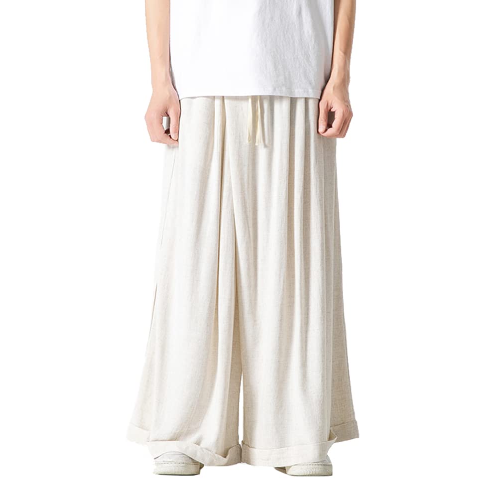 Seidarise Men's Wide Leg Pants Casual Loose Cotton Hippie Yoga Beach Pants Straight Fit Beige