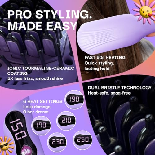 Image of Bombae Pro Ceramic Ionic Hair Straightener Brush | Naturally Straight in Mins | 5X Less Frizz, 2X More Volume | Smart Heat Protection with 6 Temp Modes (150-250C) | Tourmaline-Ceramic Coated Ionic Bristles | Dual bristle - Heat-Safe & Snag-Free | LED Display | Headturner