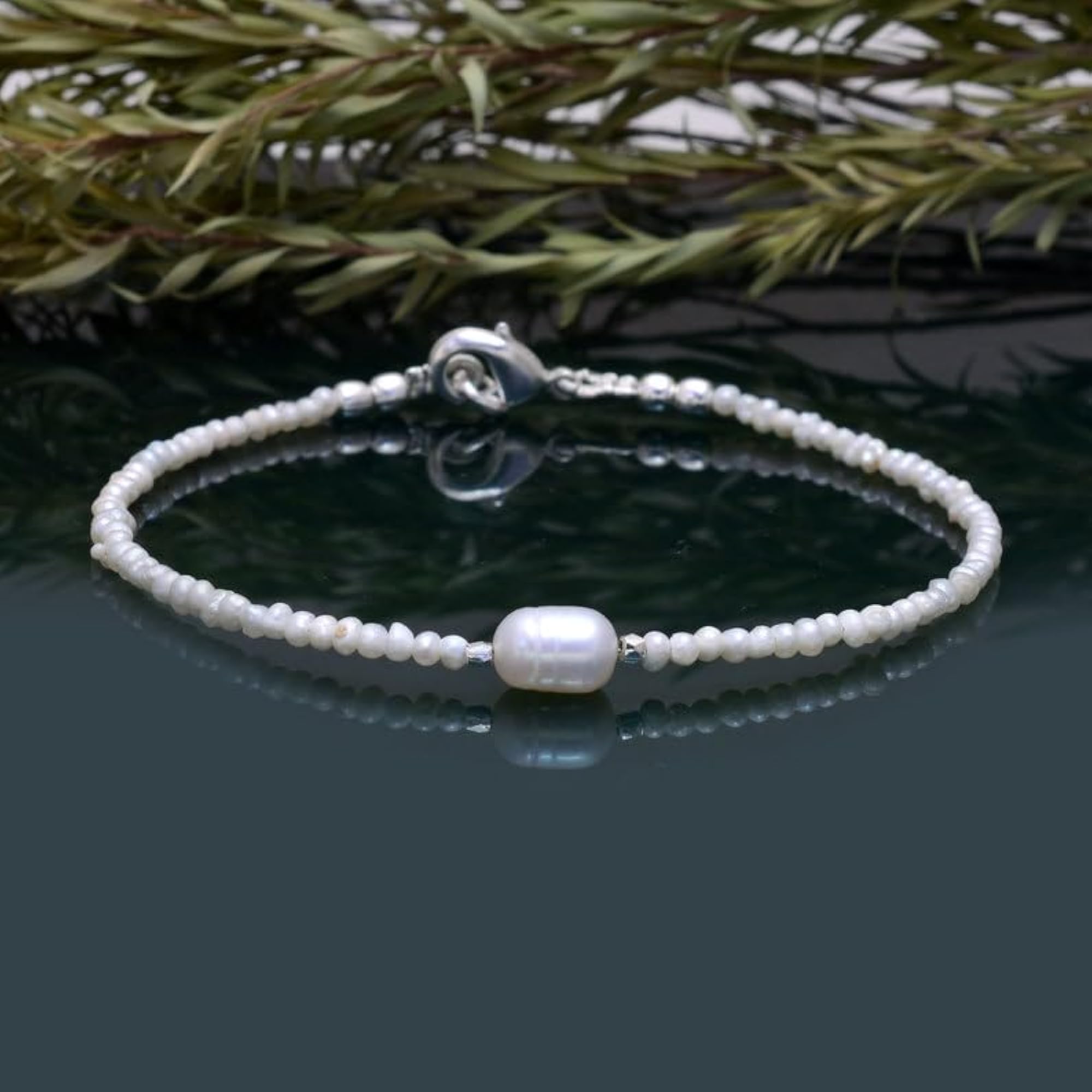 Fresh Water Pearl Rondelle Beaded Bracelet with Silver Lock, Adjustable