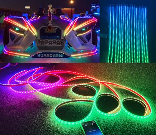 Tzvmny Lighting - 16PCS 2FT 24INCH 60CM IP68 Clear LEDs Dream Color Chasing Illuminated Strobe Flash Flow Series Music APP Voice APP Remote for Car Truck Hood Wheel Slingshot Ryker Spyder