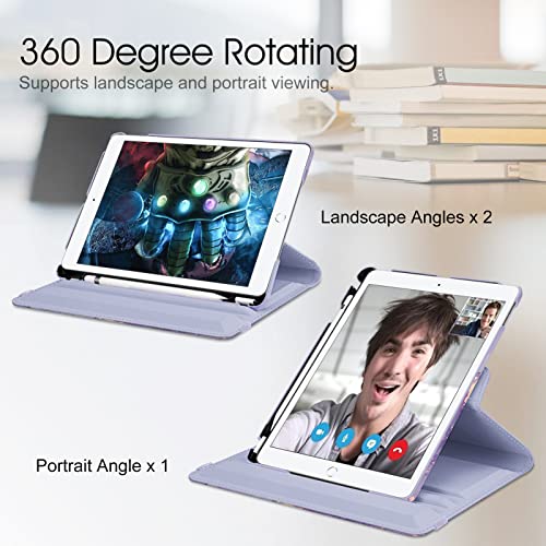 Image of Fintie Rotating Case for iPad 9th Generation (2021) / 8th Generation (2020) / 7th Gen (2019) 10.2 Inch - 360 Degree Rotating Stand Cover with Pencil Holder, Auto Wake Sleep, Lilac Marble