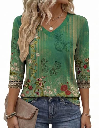 Image of Zeagoo Womens Blouse Casual 3 /4 Length Sleeve V Neck Basic T-Shirts Spring Summer Cute Tunic Tops Business Work Tees