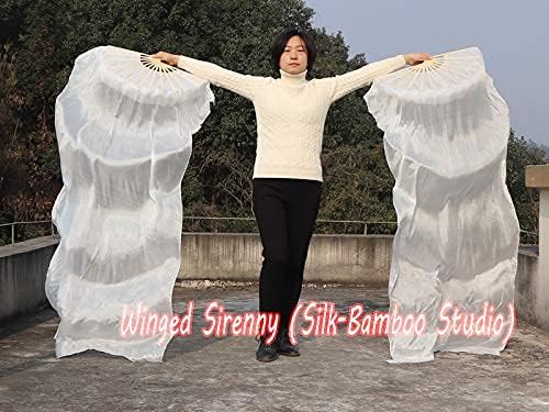 Winged Sirenny Belly Dance Silk Fan Veils Adjustable Pairs, 70"(180 cm) Worship Praise Flags Streamers(white) - Image 3