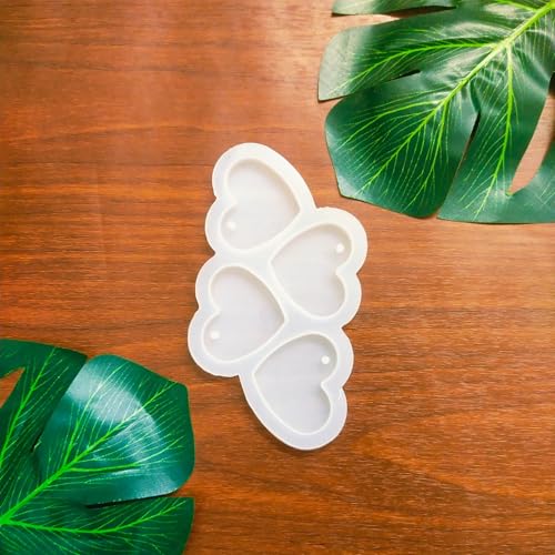 Image of 2-Inch Heart Key Holder Silicone Mold 4 Cavities, 2 Pack - Perfect for Resin Keychains, Charms, and DIY Crafts - Reusable Epoxy Resin Mold for Multiple Projects