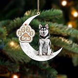 Personalized Pomsky Sit On The Moon Two Sided Dog Hanging Christmas Ornament, Custom Dog Ornaments for Christmas Tree