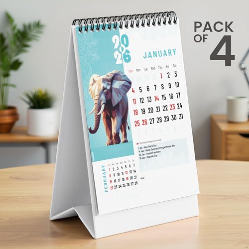 ShootFX Desk Table Calendar 2026 - Pack of 4 Table Calendar for Office and Home 8.5x6 inches, Perfect Desk Table Accessory and Planner for Daily Scheduling and Yearly Organization