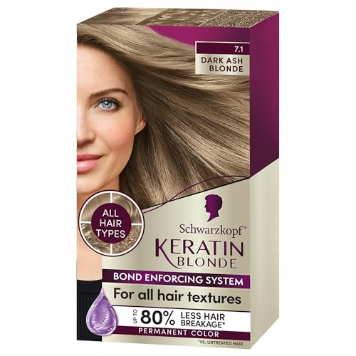 Schwarzkopf Keratin Color Permanent Hair Color, 7.1 Dark Ash Blonde, 1 Application – Professionally Inspired Permanent Hair Dye, for up to 80% Less Breakage vs Untreated Hair and up to 100% Gray Coverage