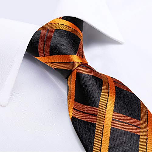 Image of DiBanGu Plaid Ties for Men Silk Checkered Necktie and Pocket Square Cufflinks Tie Clip Set with Gift Box for Wedding Business