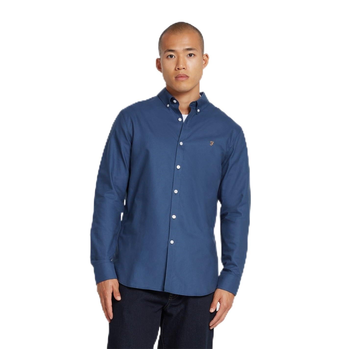 Farah Men's Deep Blue Long Sleeve Shirt Cotton M