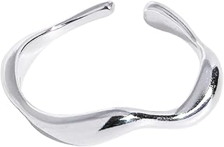 Adjustable 925 Sterling Silver Plated Ring, Ocean Waves Handmade Stacking Ring, Minimalism Jewelry for Women & Men, Personalized Accessory (Ocean waves)
