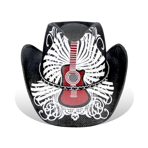 Image of Western Straw Cowboy Hats for Men & Women, Wide Shapeable Brim Cowgirl Sun Hat