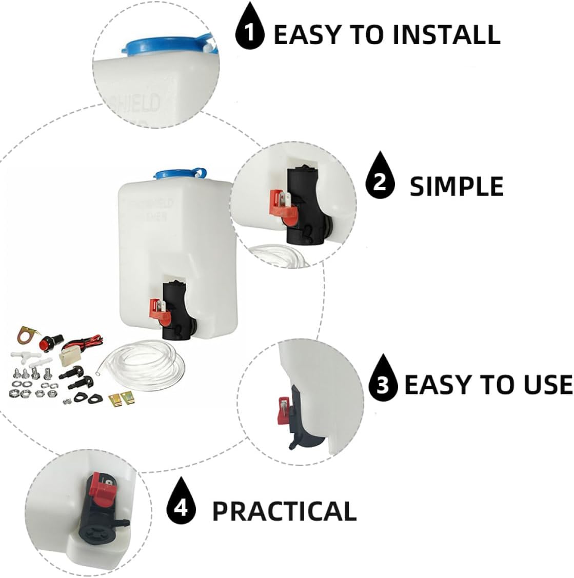 12v 1.5l Windshield Washer Fluid Reservoir Bottle Kit with Pump for Car Front Washer Fluid Tank Replacement Suitable for Automotive Windshield Cleaning
