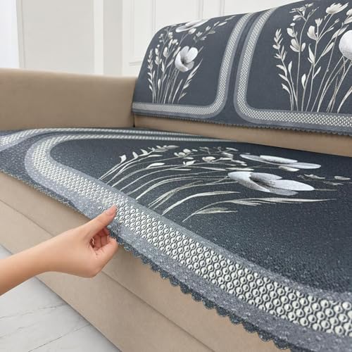 Image of Homerz Premium Waterproof Jasmine Joe Sofa Seat Cover - Floral Printed Sofa Protector | Non-Slip, Washable & Durable Sofa Protector (Grey, 5 (3+2) Seater with Back)