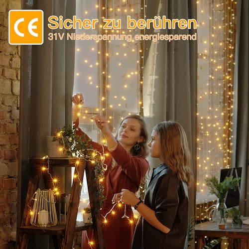 Ollny LED Lichterkette außen 20m 200LED, Lichterketten Strombetrieben mit Fernbedienung und Timer, 8 Modi IP44 Wasserdicht Warmweiß für aussen und innen Garten Hochzeit Party
