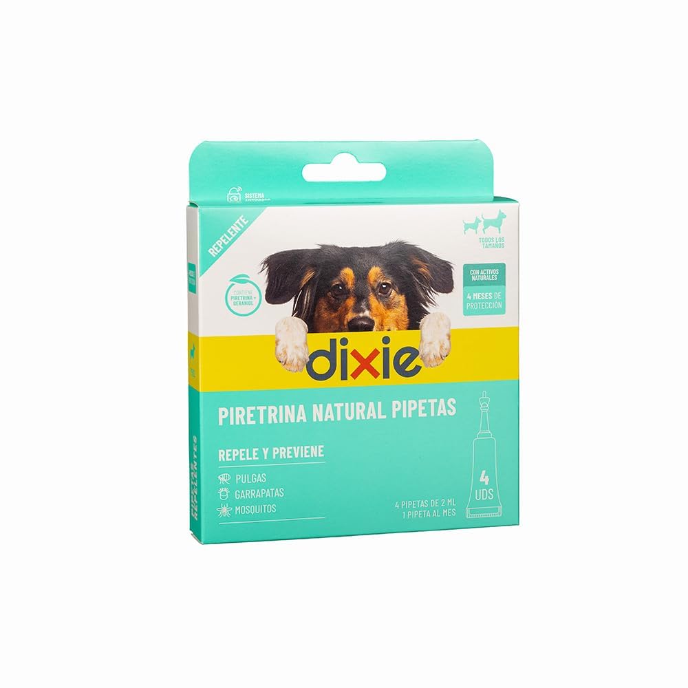 DIXIE - Pipetas Repelentes Perros - 4 x 2 ml - Pipetas Repelentes Plus - Protege hasta 45 Días contra Mosquitos, Pulgas y Garrapatas - sin Insecticidas - Fácil de Aplicar - Apto para Cachorros