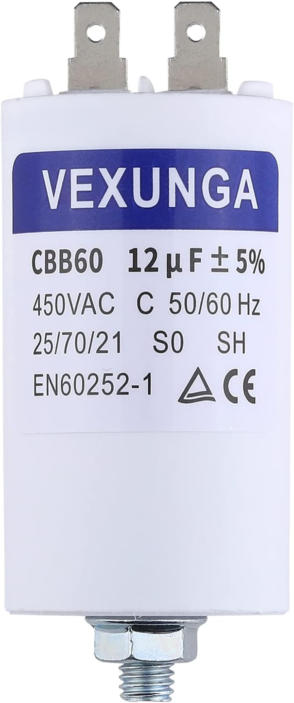 VEXUNGA 12uF 450V Start up Capacitor CBB60 Motor Capacitors 12 MFD 450 Volt 40x70MM M8 Connector 50/60Hz for Washing Machine